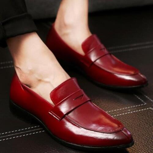 38~48 Big Size Loafers Men Slip On Dress Shoes Breathable Pointed Toe Mens Loafer Formal Business Wedding Leather Shoes K6-25