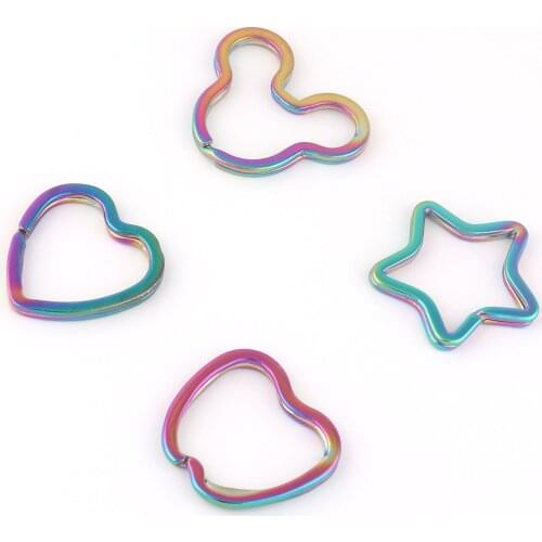 Rainbow Mouse Metal Jump Ring Split Jewelry Charm Key Rings Key Chain Supply Zipper Head Webbing Leather Craft Key Fob Hardware