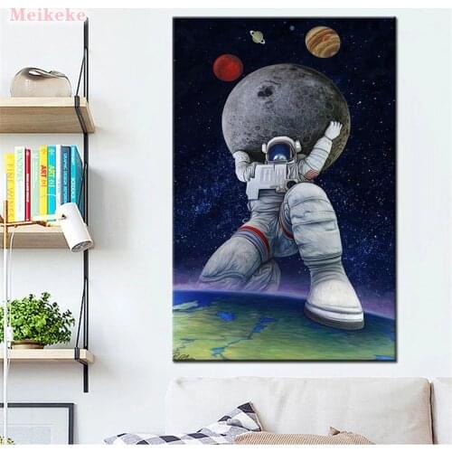 Astronaut earth scenery DIY Diamond painting Astronauts hold moon Diamond Embroidery cross Stitch Rhinestone Mosaic Painting