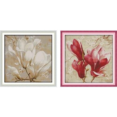 Joy Sunday Magnolia Flower Cross Stitch Kit Embroidery Needlework Patterns Stamped 11CT 14CT Printed Thread Counted Fabric Gifts