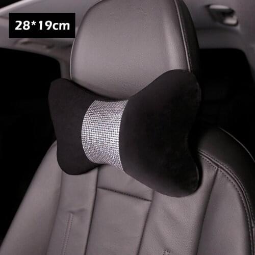 Car Head Neck Pillow Headrest Plush Bling Crystal Diamond Waist Supports Seat Rest Back Lumbar Women