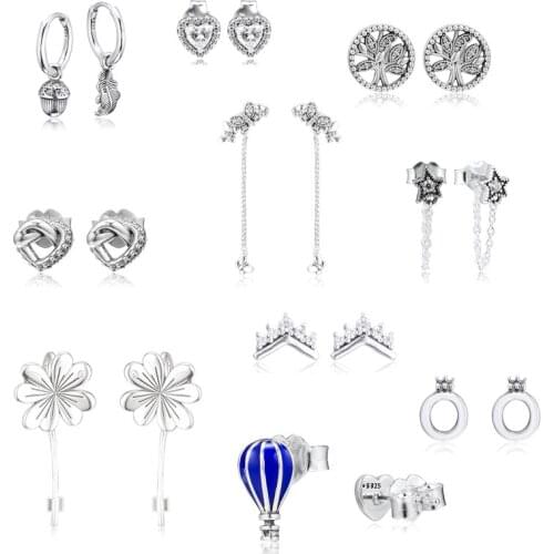 Hot Air Balloon & Heart Acorn & Leaf Crown Earrings Original Sterling Silver Earrings for Women Wedding Party Jewelry brincos