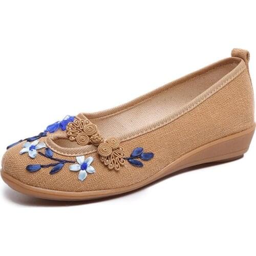 Vintage Brand 3D Flowers Appliques Ladies Linen Slip-On Ballet Shoes Breathable Fabric Women Casual Chinese Flats Ballerina