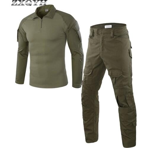 ZXQYH Military Tactical Uniform T-shirts Pants Suits Combat Army Sport Sets Outdoor Hiking Hunting Airsoft Shooting Uniforms