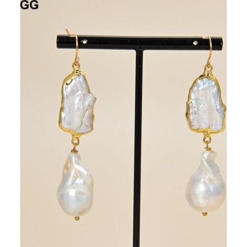GuaiGuai Jewelry Freshwater Cultured White Biwa Keshi Pearl Gold Plated Earrings free shipping