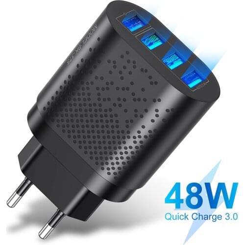 USB Charger 3A Quick Charge 3.0 Mobile Phone Charger For IPhone 11 Samsung Xiaomi 4 Port 48W Fast Wall Chargers EU/US Plug