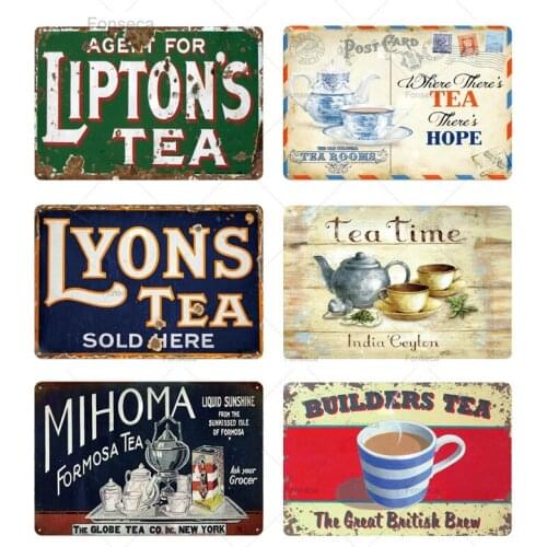 Tea Iron Poster Wall Decor Vintage Its Tea Time Plates Plaque Metal Sign Shabby Chic In Kitchen Tea Shop Decorative Painting