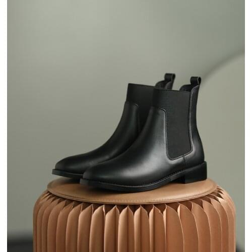 Osunlina New Woman Ankle Boots Genuine Leather Round Toe Square Heels Concise Comfortable Work Leisure Autumn Winter Lady Boots