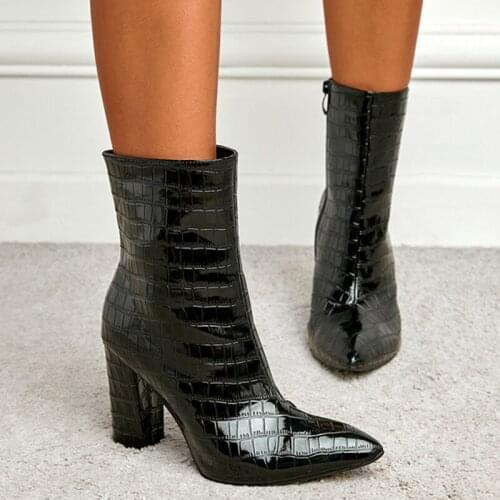 2021 Autumn Winter Women Modern Boots Big Size Female Fashion Pointed To Square Heel Shoes Ladies Spring Zipper Ankle Short Boot