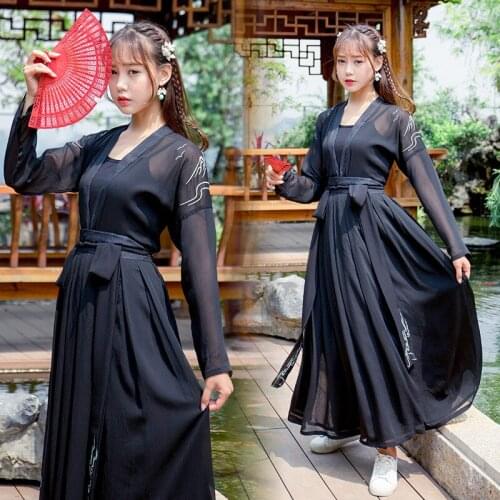 Female embroidery double-breasted waist dress han elements of ancient costume three-piece girl chiffon skirt outfit