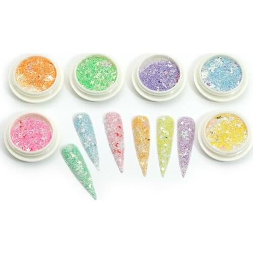 1Pcs Sparkle Holographic Mix Nail Glitter Powder Moon Star Iridescent Manicure Polish Glitter Holo Flakes Powder Loose Glitter