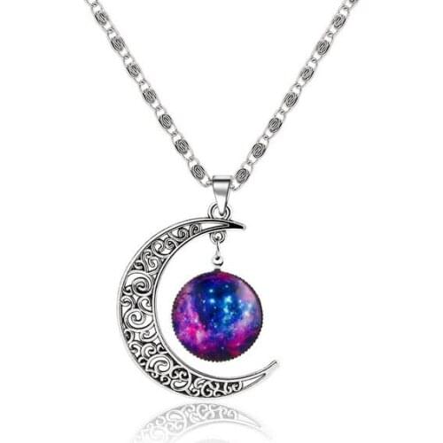 Starbeauty 1 pc/lot Fantasy Space Planet Moon Necklace Long Necklace Cool Gem Pendant Necklaces for Women Neckless Men Jewelry