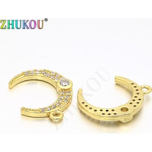 13*17mm Fashion Brass Cubic Zirconia Moon Shape Charms Pendants DIY Jewelry Bracelet Necklace Making, Model: VD51