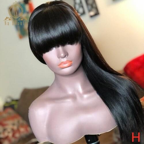 13x4 Lace Front Wigs With Bangs Straight Lace Front Human Hair Wigs For Women Wig Pre Plucked Long Black Remy Hair Nabeauty 180