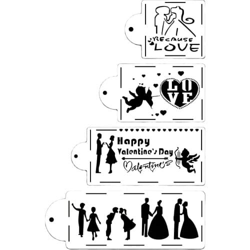 4pcs Lover Wedding Party Cookie Stencil Fondant Cake Stencil Valentines Day Cake Decorating Tools DIY Baking Pastry Tools K488