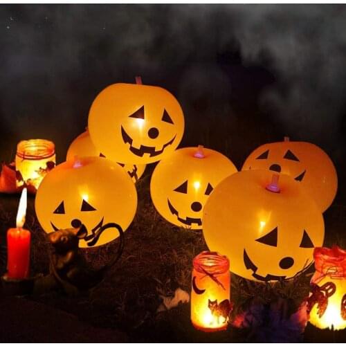 5 Pieces Mini Cartoon Halloween Balloons Pumpkin with Lights Fast Inflatable Toy Halloween Decorations for Home Outdoor