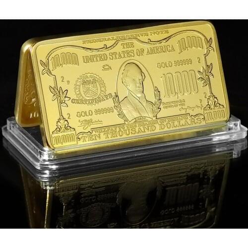 9pcs Different USD 10000 1000 500 Dollar Bullion 24k Gold Bar American Metal Coin Golden Plated Bars USD New Year Gifts