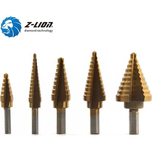 Z-LION 6pc Hss step drill bit set cone hole Titanium-plated inch triangle shank step drill