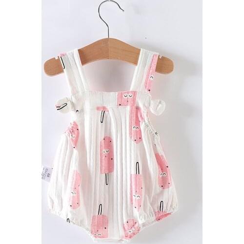 Summer Jumpsuit Newborn Baby Girl Cotton Jumpsuit Kids Cartoon Pattern Sleeveless Casual Wear 0.3-24M