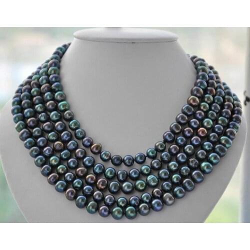 LONG 10mm round PEACOCK Black Freshwater pearl necklace 100inch