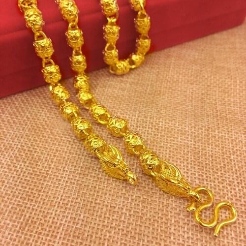 Exquisite 14K Gold Necklace for Men Wedding Engagement Jewelry Not Fade Mens Beaded Chain Necklaces Jewelry Male Birthday Gifts