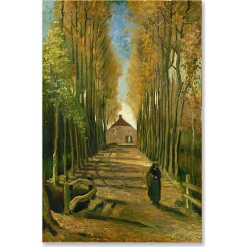 Cuadros Etnicos Art Paintings Avenue of Poplars in Autumn Painting Picture for Living Room Canvas Print Home Decor No Frame