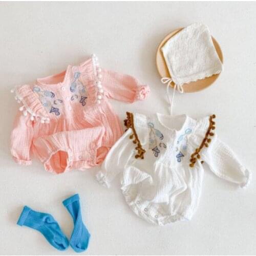 Spring autumn female baby long-sleeved embroidered triangle romper infant 100-day clothing full moon butt jumpsuit pure cotton