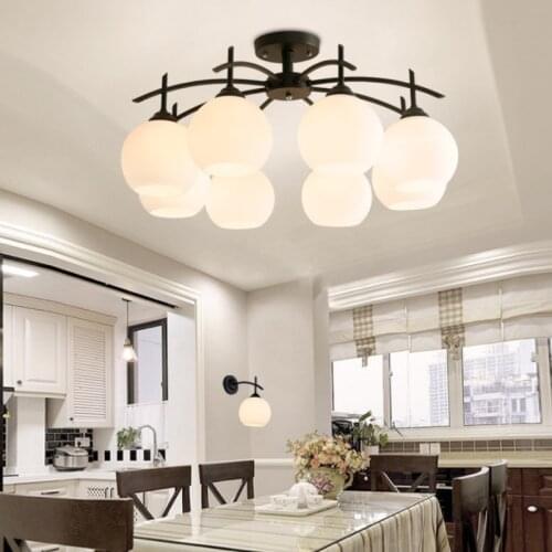 Led Modern Ceiling Chandeliers For Living Room Bedroom Kitchen Decor Home Lighting Iron White Glass Lampshade Lustre 110-220V