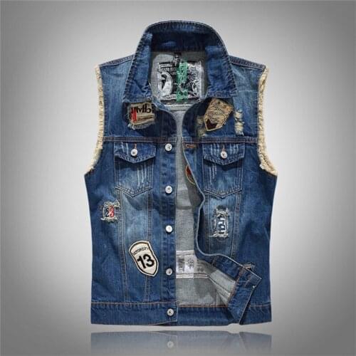 Fashion 2019 Men Denim Jeans Vest Coat Ripped Sleeveless Spring Man Streetwear Waistcoat Hole Jackets