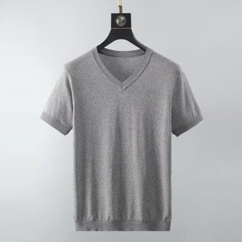 2021 Summer Hot Sales Ice Silk Short Sleeves Top Mens Solid Color Collar Sweater Pullover V Neck Pullover Slim Knitted Tees L22