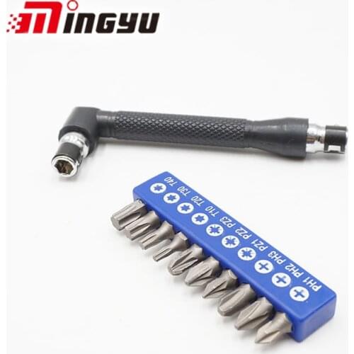 L-Shape Screwdriver and Bit Set 1/4 inch 6.35mm Two Ways Screw Dirver Handle PH2 PZ2 T20 Bits Kit Home Repair Hand Tool