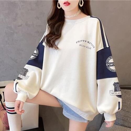 Zoki Autumn Print Letter Sweatshirt Women Loose Casual Sweatshirt O Neck Pullover Street Wear Lady Tops Korean Fashion New 2021