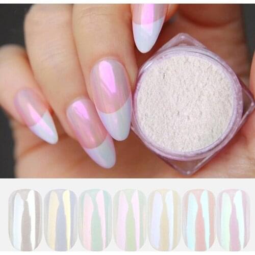 1 Box Pearl Nail Glitter Powder Neon Shimmer Mirror Mermaid Dipping White Purple Nail Chrome Pigment Dust Polish Decor