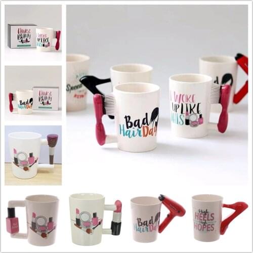 Christmas Mug Coffee Milk Tea Cup Ceramic Custom Girl Women Nail Polish Lipstick Hair Dryer Comb Shape Persenality