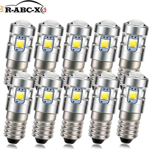 RUIANDSION 10Pcs P13.5S PR2 E10 Screw In 3030SMD 4LEDS 10-30V 18V 12V 24V 6000K White Flashlight Blub 500Lm 2.5W Lantern Torch