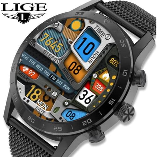 LIGE New Smart Watch Men Bluetooth Call Wireless Charger Rotary Button IP68 Waterproof Music Play ECG Smartwatch For Android iOS