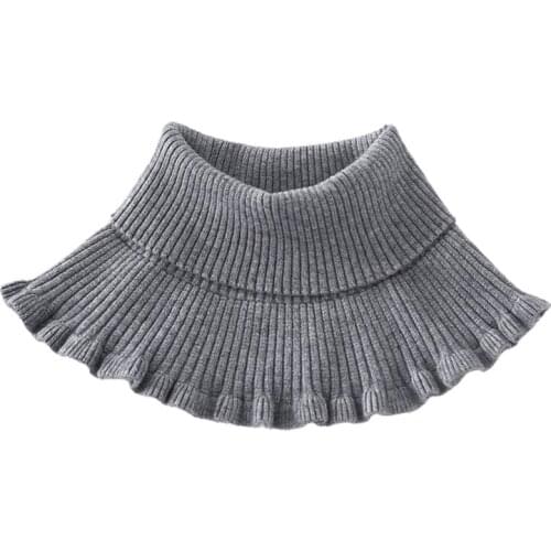 Ladies Turtleneck Ribbed Knitted False Fake Collar Winter Windproof Dickey Solid Color Ruffles Detachable Scarf Wrap