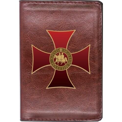 High Quality Leather Knights Templar Cross Printing Travel Passport Cover ID Credit Card Case
