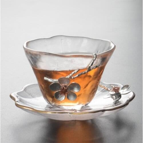 Japanese Three-dimensional plum blossom glass coasters flower cup holder thermal insulation heat saucer tea ceremony accessories