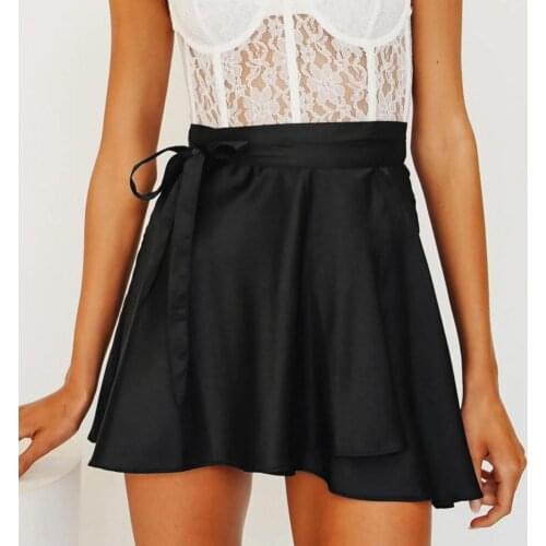 Ladies Mini Skirt 2021 Summer New Fashion Solid Casual Sexy Empire High Waist Belt Bow Irregular Polyester Basic Womens Skirt