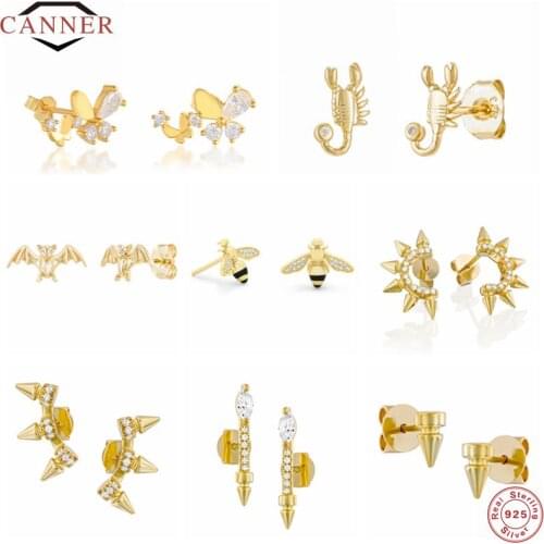 CANNER 925 Sterling Silver Small Butterfly Bee Scorpion Stud Earrings For Women Piercing Earring Earings Jewelry Gift pendientes