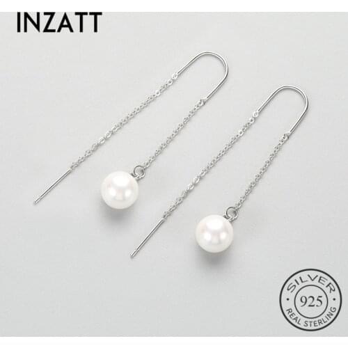 INZATT Tassel Real 925 Sterling Silver Pearl Dangle Drop Earrings Trendy Ear Line For Women Fshion Jewelry Accessories Lover
