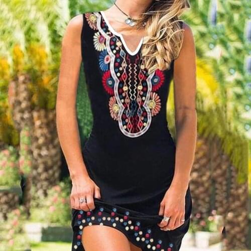 Summer Dresses For Women 2021 Womens Fashion Sleeveless Sexy Off Shoulder Print Hem Print Loose Knee-Length Beach Mini Dress