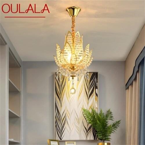 OULALA Gold Chandelier Fixtures Modern Creative Lotus Crystal Pendant Lamp Light Home LED for Decoration