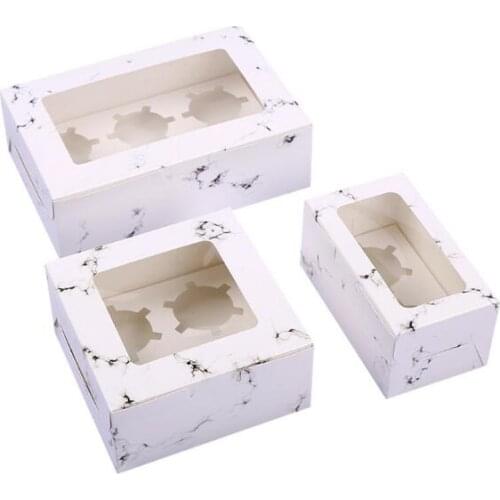 100pcs/lot Marble Pattern Transparent Window Baking Box Round Cup Cake Box West Point Muffin Packing Wedding Gift boxes