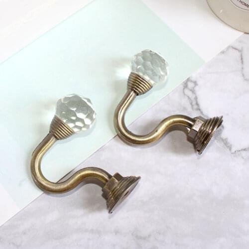 2pcs Retro Crystal Glass Curtain Holdback Hooks Wall Tie Back Hooks Holder Drawer Handle Curtain Accessories Hanger Hooks