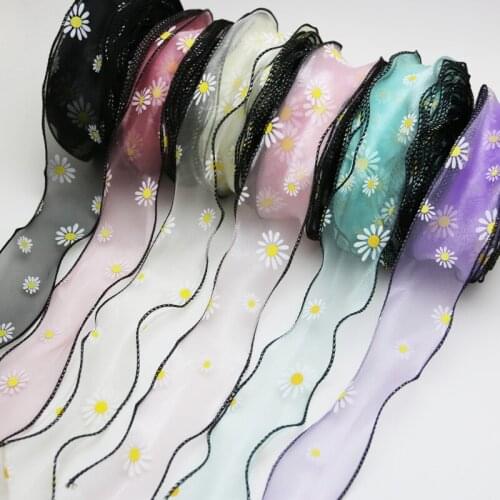 5 yards) Wave Silk Organza ribbon Bow material for hair print flower decoration lace ribbons