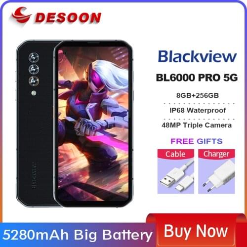 Blackview BL6000 Pro 5G Phone IP68 Waterproof Smartphone 6.36'' Screen Android 10 Octa Core 8GB RAM 256GB ROM Mobile 48MP Camera