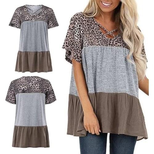 Blouses Women Clothing Casual Leopard Print Short Sleeve Top Streetwear Shirts for Female Clothing Blouse