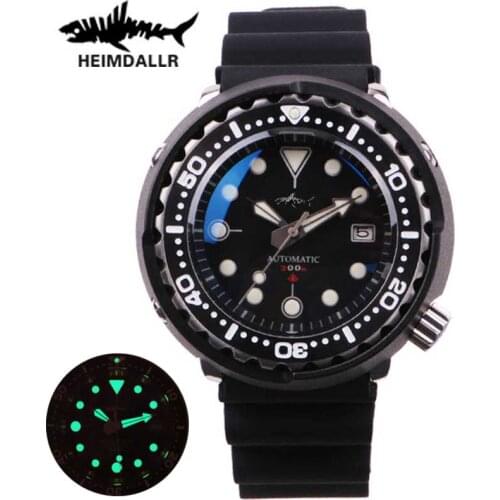 HEIMDALLR NH35A Automatic Watch Mens Mechanical Watches 200m Diver Watch Sapphire C3 Super Luminous Dial Black PVD Coated Case